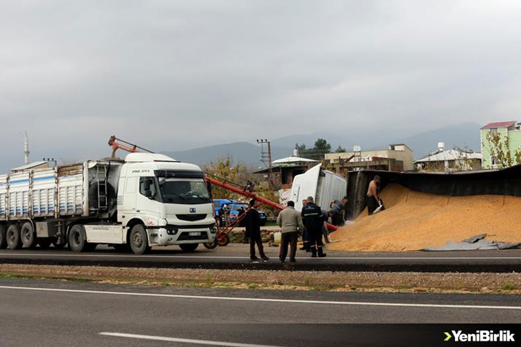 Devrilen Tırdaki Mısırlar Yola Saçıldı