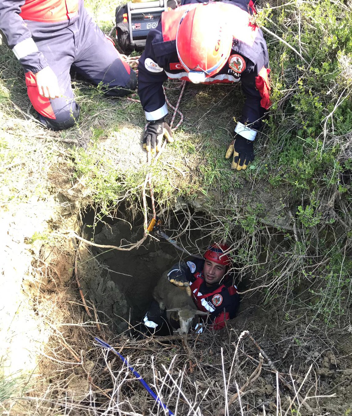 SU KUYUSUNA DÜŞEN KUZUYU İTFAİYE KURTARDI