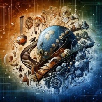 Eğitimi, bilimi, teknolojiyi ve toplumsal ilerlemeyi simgeleyen bir illüstrasyon