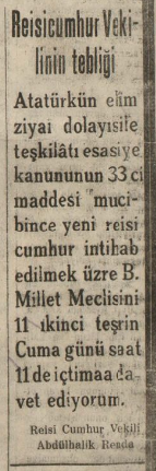 Cumhurbaşkanı vekilinin tebliği 